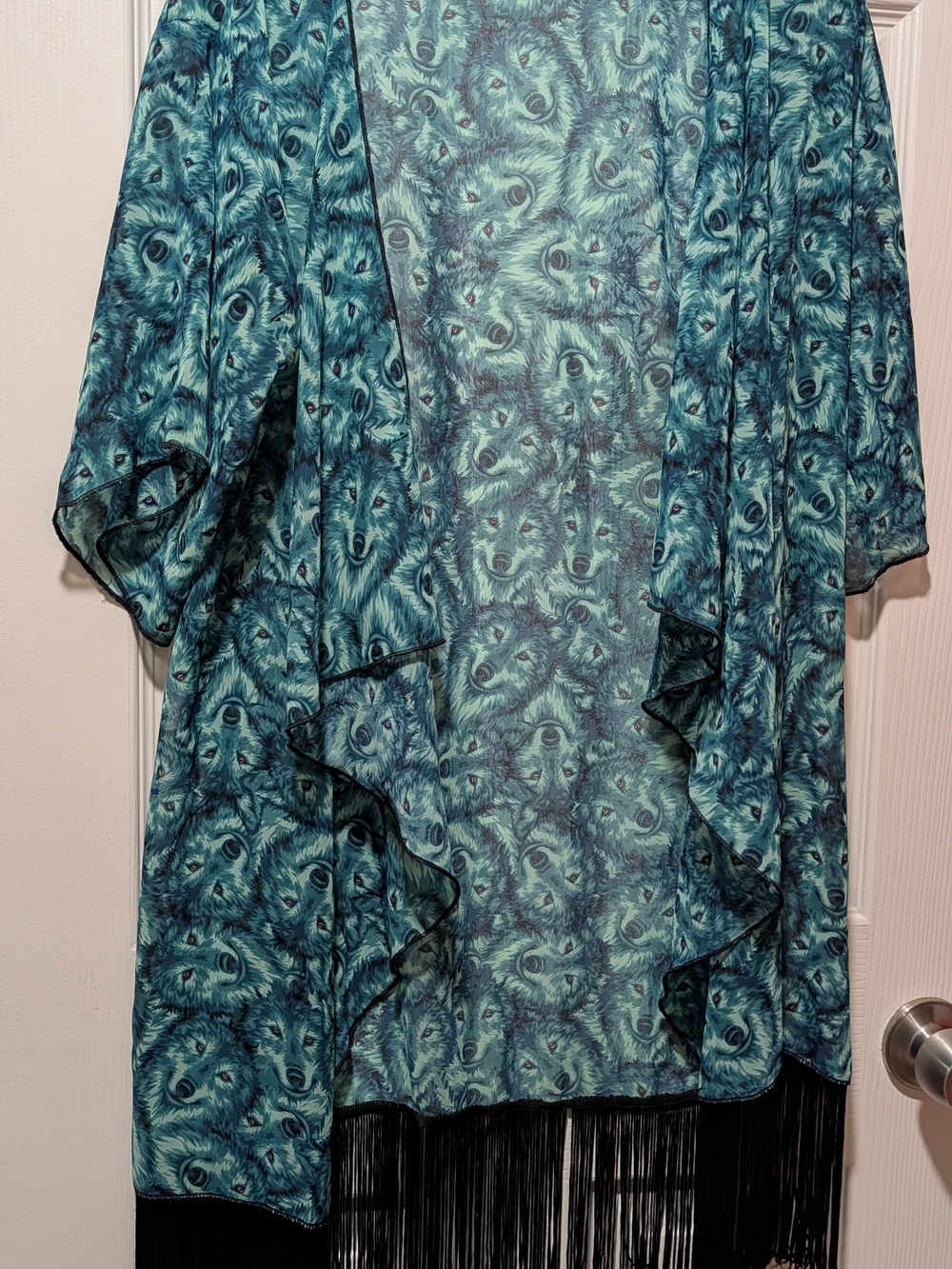 Blue Teal Wolf-Print Men's Shirt Kimono
